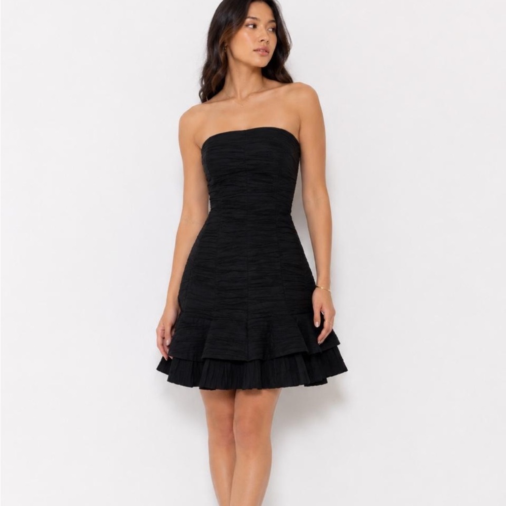 Strapless Black Ruffle Hem Dress